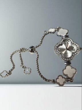 Luxury Clover Silver Chain Zircon Crystal Watch Bracelet